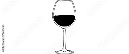 Continuous one line drawing of Wine glass vector illustration. Editavle outline