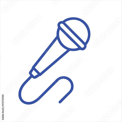 Blue Outline Microphone Icon – Minimal Vector Symbol for Audio, Music, and Communication Themes