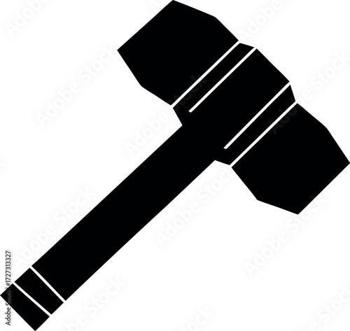 Silhouette of Thor hammer vector, Thunder weapon icon, Norse mythology magic illustration