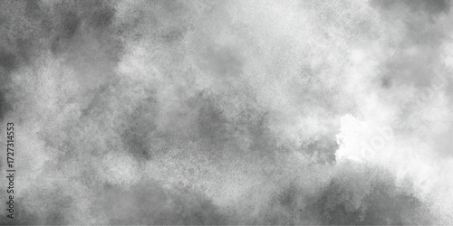 Abstract white and gray isolated cloud cumulus clouds. Gray aquarelle painted realistic fog or mist smoky textured canvas design. White and ash messy wall stucco texture background.