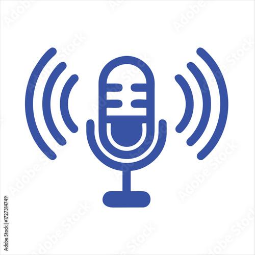 Microphone with Sound Waves Icon – Minimal Vector Symbol for Audio Recording, Broadcasting, and Voice Communication