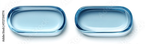 Two translucent, light-blue, oval shapes, possibly glass or plastic, rendered with a slight shadow below, sit on a white background
