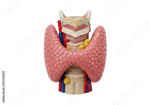 Foto Isolated human endocrine system illustrating thyroid gland model for educational
