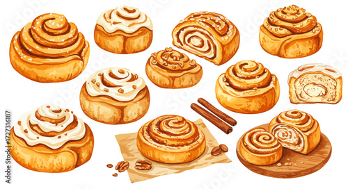 シナモンロール,アイシング,スイーツ,ベーカリー,お菓子のイラストセット
