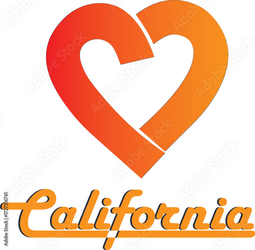 “Heart of California Art Design” A modern heart-shaped California logo design featuring a stylish gradient with the word “California” in bold typography. Perfect for t-shirts, stickers, prints, and li
