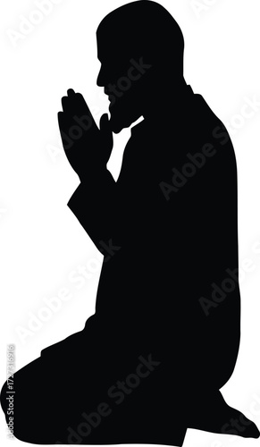 Silhouette of a person praying kneeling devotion spirituality vector