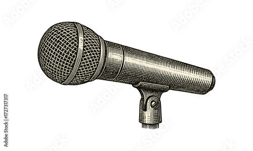 Vintage microphone engraving illustration for retro music design and artistic decor