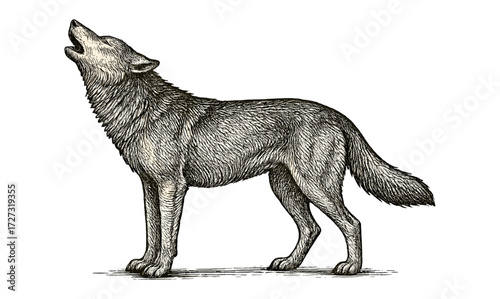 Intricate howling wolf etching on rustic background for art and design