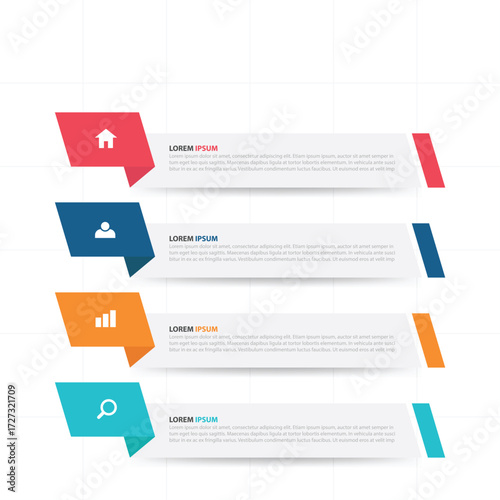 Colorful infographic elements with icons and text boxes for presentations and reports