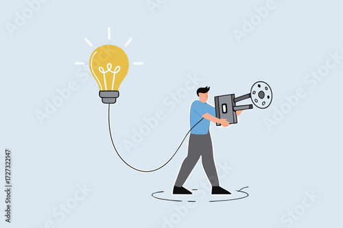 Problem solving idea, business leader merges concept of electricity with light bulb illumination.