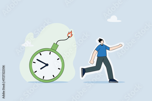 Time management, entrepreneur fleeing from detonating time bomb.