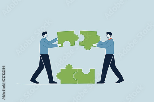 business partner put puzzles together to complete the puzzle.