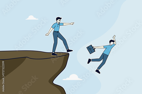 businessman kicked his business partner to fall off cliff.
