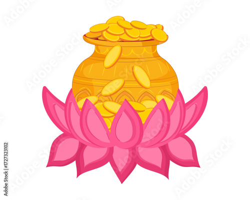 vector illustration of gold coin in pot for Dhanteras celebration on Happy Diwali festival