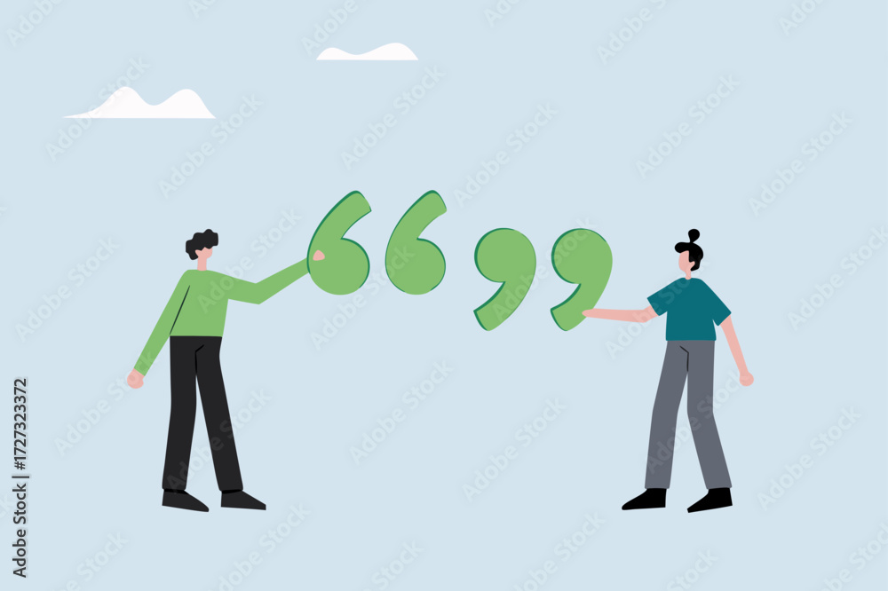 Fototapeta premium businessman and businesswoman standing with quotation mark sign.