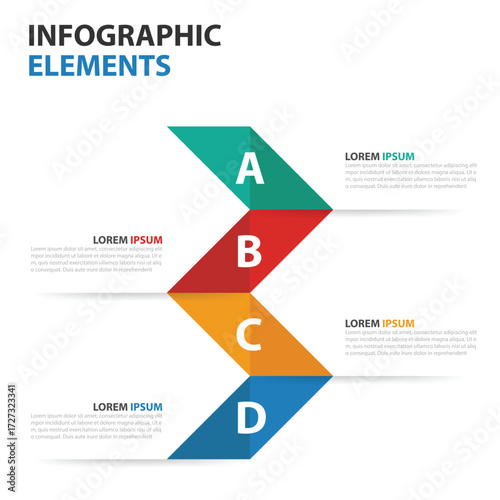 Colorful zigzag infographic elements with letters a b c d and text placeholders