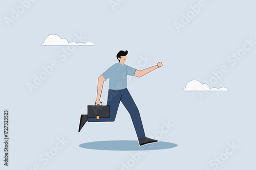 Business agility, businessman holding portfolio works hard to outperform competition. 