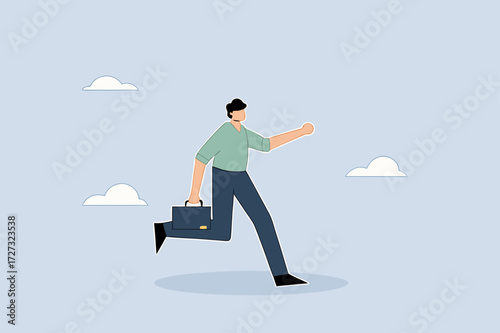 Business agility, businessman holding portfolio works hard to outperform competition. 