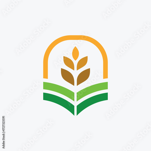Agriculture Logo - Modern Farm and Wheat Symbol with Green Field Design