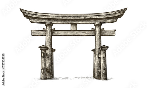 Vintage torii gate illustration for cultural design and decoration