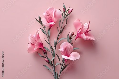 Wallpaper Mural Stunning pink flowers with slender green stems, arranged beautifully against a soft pink background, showcasing elegance and simplicity. Torontodigital.ca