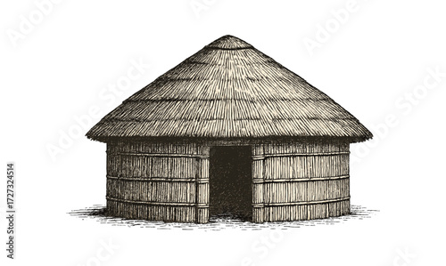 Traditional african hut engraving for cultural and architectural design concepts