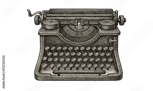 Vintage antique typewriter illustration for retro design and historical print projects
