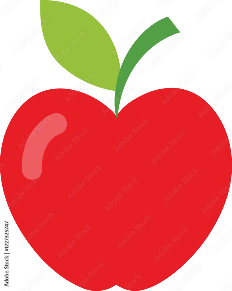 Fototapeta premium Red Apple Illustration with Green Leaf on a White Background