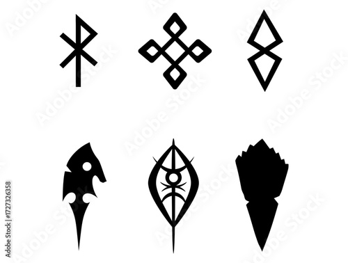 Collection of abstract geometric and fantasy symbols. Set of mystic magical vector icons design elements