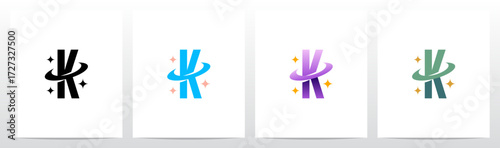 Swoosh Ring Star Twinkle Letter Initial Logo Design K