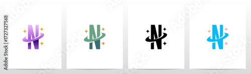 Swoosh Ring Star Twinkle Letter Initial Logo Design N