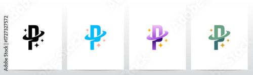 Swoosh Ring Star Twinkle Letter Initial Logo Design P