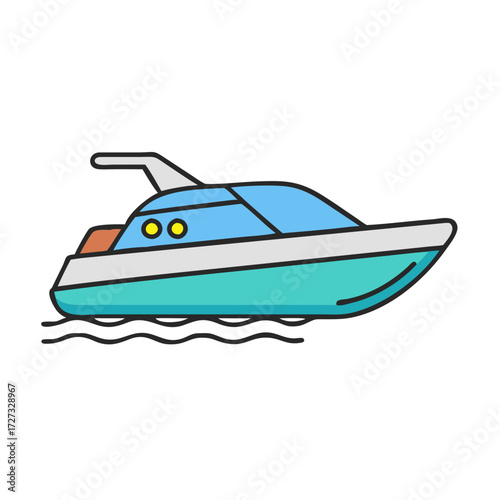 Illustration of a sleek motorboat yacht for luxury water transport and recreational boating use
