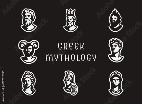 Greek Mythology Logo and Illustration Bundle, Olympian Gods and Goddesses Logos, Zeus Poseidon Hades Athena Apollo Ares Hera Aphrodite Hermes Vector Set, Minimal Mythological Branding, Ancient Greek