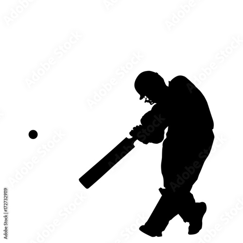 A dynamic silhouette of a cricket player in the midst of a powerful swing.