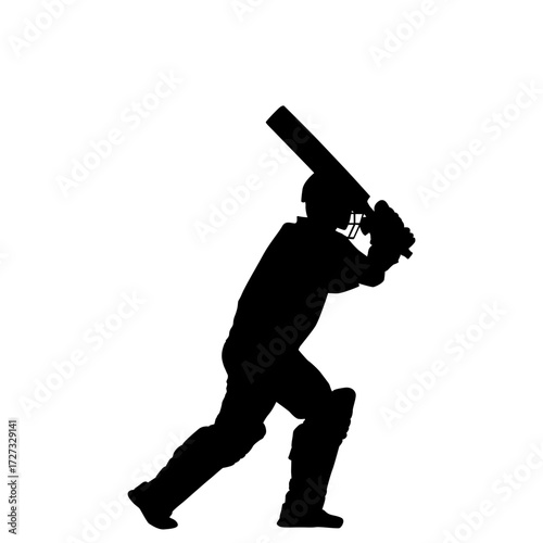 A dynamic silhouette of a cricket player in a batting stance, perfect for sports websites, cricket-themed designs, or articles about the game.