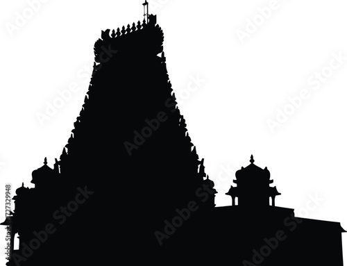 Silhouette of ancient indian temple tower against clear sky vector