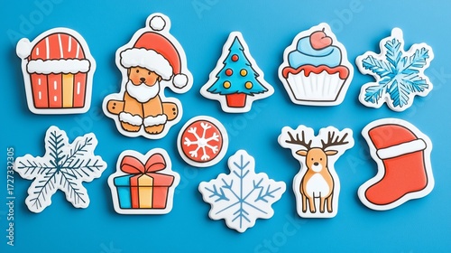 Festive holiday decorations on blue background