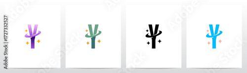 Swoosh Ring Star Twinkle Letter Initial Logo Design Y