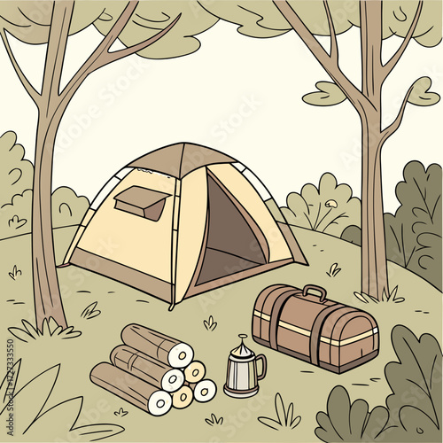 Camping Tent in a Forest Illustration