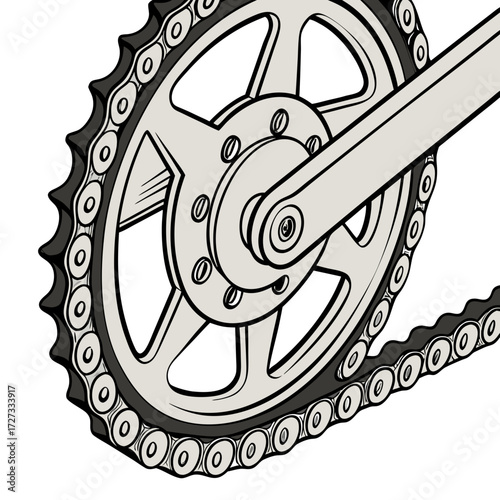 Close-up Detailed Illustration of Bicycle Chain and Sprocket