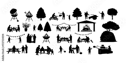 Bbq Scene Silhouette Vector Illustration Graphic
