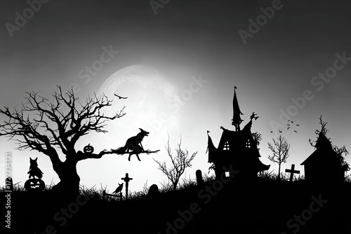 Halloween graveyard scene at night