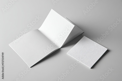 Blank square brochures on a light gray surface