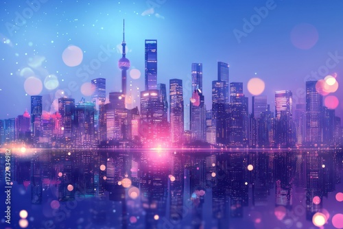 Wallpaper Mural Blurry downtown skyline at night with bokeh Torontodigital.ca