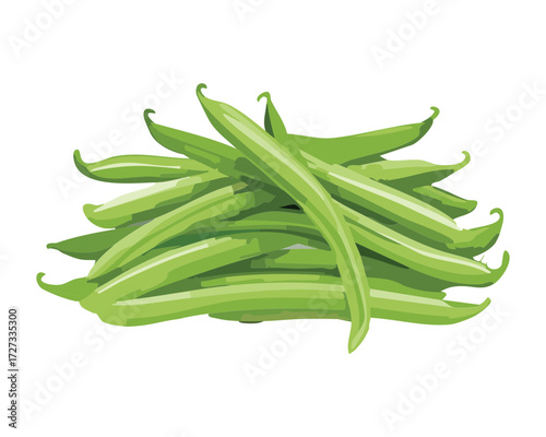 Generous Handful of Freshly Harvested Green Beans, Highlighting Their Crisp Texture and Vibrant Color - Vector Illustration	