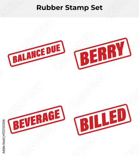 Grunge Red Rubber Stamp Set with Balance Due, Berry, Beverage and Billed Isolated
