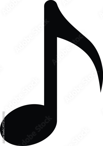 Black eighth note symbol on isolated for music and creativity vector