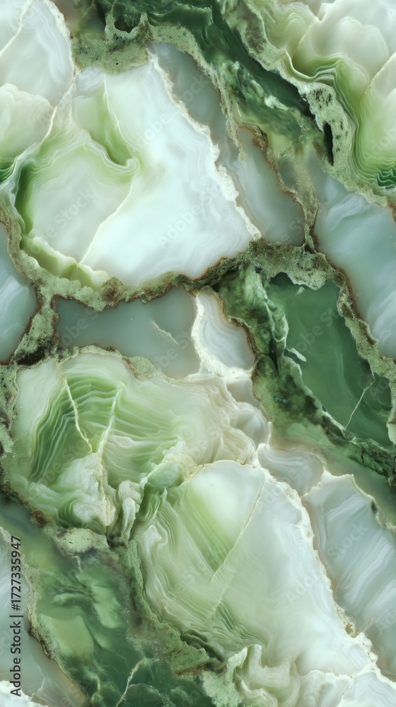 Obraz premium Seamless natural stone texture with intricate layers of green, white, and soft brown tones,