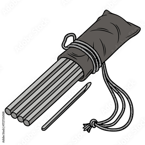 Grey Tent Poles and Stakes in a Grey Canvas Bag with Rope